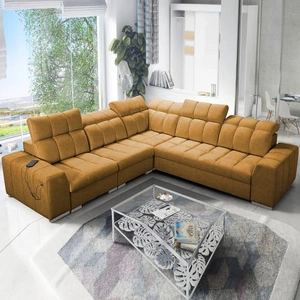 Rohová sedačka s funkcí spaní Luigi III med levá pohodlná rohová sedačka do obývacího pokoje ideální pro každodenní relaxaci