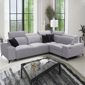 Kelly Sleek II rohová sedačka s funkcí spaní šedá jasan pravá elegantní rohová sedačka do obývacího pokoje z tkané látky