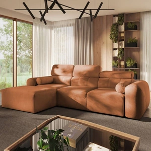 Rohová pohovka s funkcí spaní Cantare cihlově červená levý roh funkční a pohodlná rohová pohovka s moderním designem plyšová látka