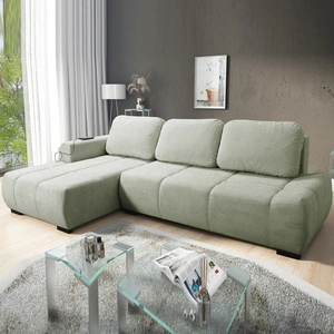 Rohová rozkládací pohovka s funkcí spaní Gentle mint levá strana stylový design rohová rozkládací pohovka charakteristická svým zaobleným tvarem