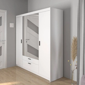 Šatní skříň se zrcadlem Rene 176 cm bílá moderní design a hrany s povrchovou úpravou ABS