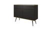 Komoda se zásuvkami Luxury 107 cm černá moderní design komoda do obývacího pokoje korpus doplněný zlatým lemováním vysoké kovové nohy