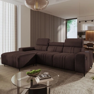 Rohová rozkládací pohovka s funkcí spaní Castel hnědá levý roh pohodlná a stylová rozkládací pohovka s kontejnerem na lůžkoviny