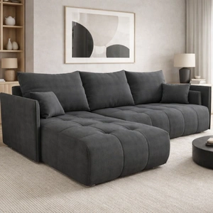 Rohová pohovka s funkcí spaní Selva tmavě šedá víceúčelová rohová pohovka s úložným prostorem na lůžkoviny z odolné tkané látky