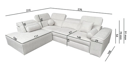 Rohová sedací souprava s funkcí spaní Viano VII šedá levá módní a stylová rohová sedací souprava s nastavitelnými opěrkami hlavy dekorativními polštáři