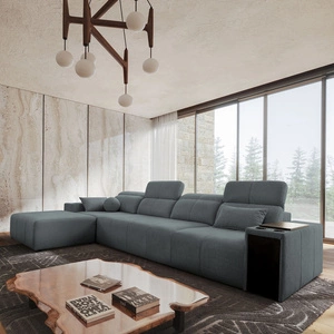 Rohová sedací souprava s funkcí spaní Tesalia XII šedá levá moderní design pohodlný posuvný opěrák zásuvka v boku nábytku