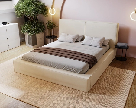 Čalouněná postel Belli 160x200 béžová stylová postel s úložným prostorem na lůžkoviny pohodlný podhlavník zaujme svým elegantním designem