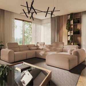 Rohová pohovka s funkcí spaní Cantare VIII losos pravá strana vkusná rohová sedací souprava s polohovatelnými opěrkami hlavy nádoby na lůžkoviny