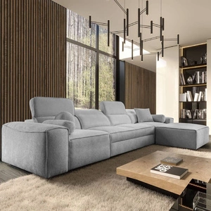 Rohová sedací souprava s funkcí spaní Viano XII světle šedá pravá rohová sedací souprava se zajímavým tvarem nastavitelné opěrky hlavy dekorativní polštáře