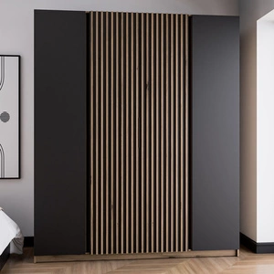 Šatní skříň Kastano XIII 200 cm dub evoke / černá stylový design úchytky na hraně dveře šatní skříně zdobené dubovými lamelami evoke