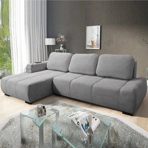Rohová pohovka s funkcí spaní Gentle světle šedá levá strana stylový design rohová rozkládací pohovka charakteristická svým zaobleným tvarem