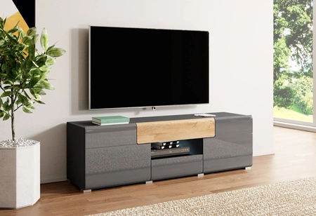 RTV skříňka Toledo 159 cm antracit / antracitový lesk / dub vnuk Moderní TV skříňka ve skandinávském stylu