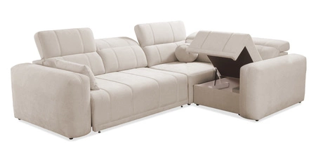 Rohová sedací souprava s funkcí spaní Cetara II modrá pravá strana stylový design posuvné opěradlo nastavitelné opěrky hlavy a kontejner na lůžkoviny