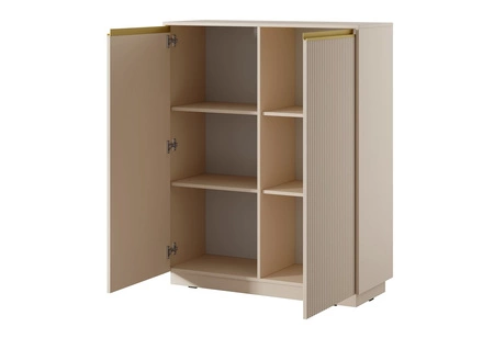 Komoda Imperial vysoká 104 cm béžová elegantní stylová komoda s jedinečným charakterem s frézovanými čely a zlatými úchyty