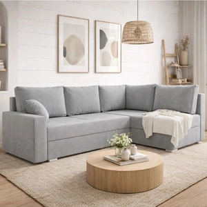 Rohová sedací souprava s funkcí spaní Nofi světle šedá pravý roh moderní design jednoduchá a stylová jednotka, která se hodí do každého interiéru