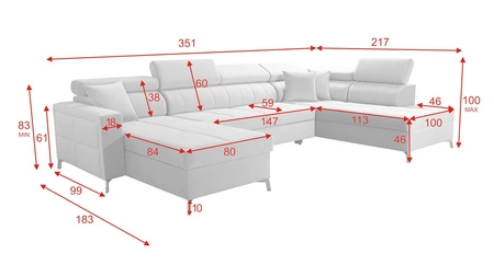 Rohová sedací souprava s funkcí spaní Nausa VI černá levá strana stylová rohová sedací souprava do obývacího pokoje s pohodlnou povrchovou úpravou měkká sametová látka