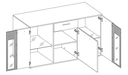 Sada nábytku Senja dub artisan / bílá moderní design dekorativní drážkovaná čela s kovovými úchytkami