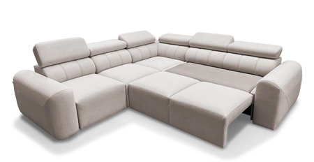 Rohová sedačka s funkcí spaní Cantare III Lux slonová kost levá stylová a pohodlná rohová sedačka do obývacího pokoje se zvedací opěrkou nohou