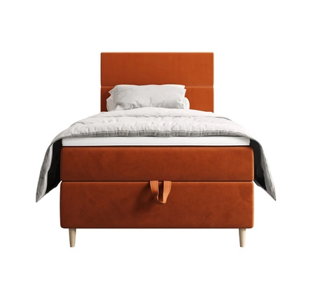 Kontinentální postel Bing 120x200 cihla v moderním skandinávském stylu s čalouněným čelem postele s úložným boxem