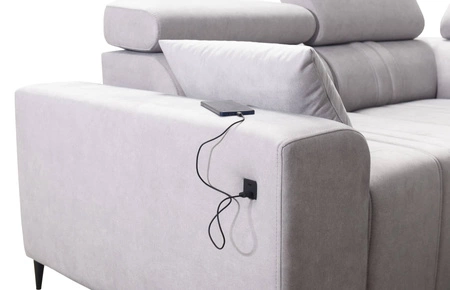 Rohová pohovka s funkcí spaní Castel II hnědá levá pohodlná rohová pohovka s nastavitelnými opěrkami hlavy kontejner na lůžkoviny