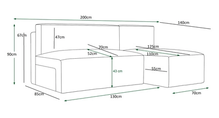 Rohová sedací souprava s funkcí spaní Brandon zelený pravý roh trojrozměrná tkanina s výrazným pruhem lůžkoviny kontejneru
