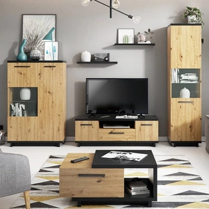 Nábytková sestava Simi dub artisan / černá klasická forma nábytku z vysoce kvalitní laminované desky ideální nástěnná skříňka do obývacího pokoje