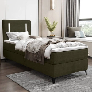 Kontinentální postel Norco 90x200 zelená stylová postel s úložným boxem osvětlení v čele postele dodává jedinečný nádech