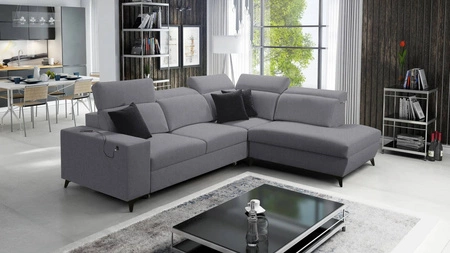 Kelly Sleek VII šedá pravostranná rozkládací pohovka s funkcí spaní pohodlná a funkční rohová rozkládací pohovka do obývacího pokoje