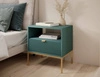 Lovro noční stolek se zásuvkou pastelově zelený vkusný drážkovaný dekor ideální skříňka do ložnice zlaté kovové doplňky