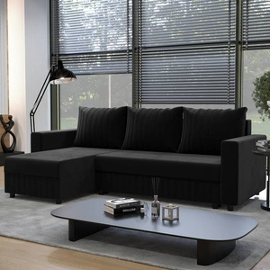 Rohová sedací souprava s funkcí spaní Pasco černá levá klasická rohová sedací souprava, která se hodí do každého interiéru dekorativní prošívání