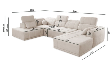 Rohová sedací souprava s funkcí spaní Cetara VI šedohnědá pravá pohodlná a stylová rohová sedací souprava s posuvnými opěradly