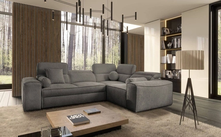 Šedá designová rohová rozkládací pohovka Viano II s funkcí spaní, šedá rozkládací pohovka na pravé straně, která se dokonale hodí do moderních obytných prostor
