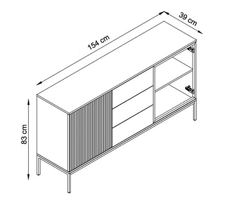 Komoda Amma 154 cm béžová jedinečný design dekorativní rýhovaná a prosklená čela komody