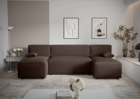 Rohová sedací souprava s funkcí spaní Brandon U hnědý kontejner na lůžkoviny trojrozměrná látka s výraznými pruhy