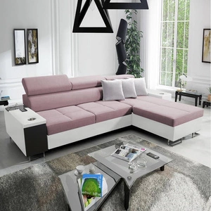 Rohová rozkládací pohovka Dafni levandule růžová / bílá pravá strana pletená pohodlí a funkčnost při každodenním odpočinku