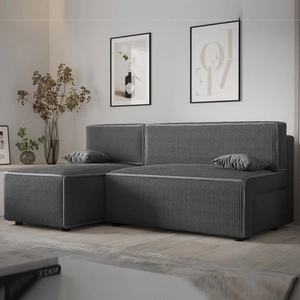 Rohová sedací souprava s funkcí spaní Brandon šedá levý roh trojrozměrná tkanina s výrazným pruhem podestýlky nádoba