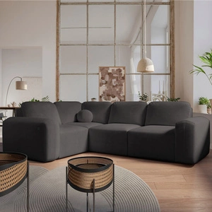 Rohová sedací souprava s funkcí spaní Arbon II grafit levá strana stylový design charakteristický zaoblený tvar nádoba na lůžkoviny