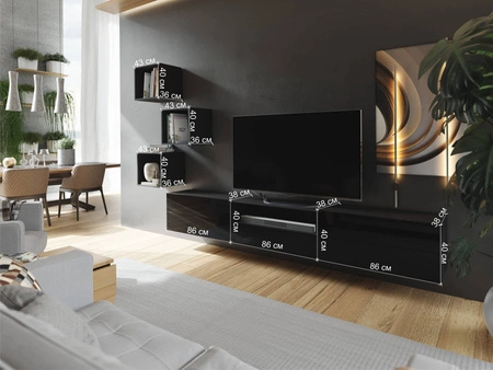 Sarti nábytek bílá / bílý lesk stylový design funkční mediální koutek v mimořádně moderním stylu