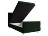 Kontinentální postel Benet 90x200 lahvově zelená v moderním skandinávském stylu s čalouněným čelem a nohou postele s úložným boxem