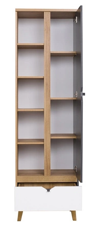 Knihovna Memone 60 cm zlatý dub / bílá / grafit ideální knihovna do dětského pokoje ve skandinávském stylu