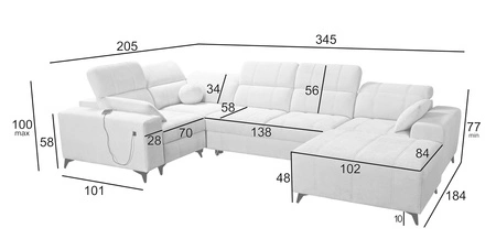 Rohová sedací souprava s funkcí spaní Penejos IV Lux lososová pravá stylová rohová sedací souprava s pohodlným výsuvným podnožníkem