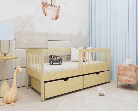 Dřevěná postel Pluto 70x140 cm borovice moderní design masivní konstrukce dětská postel z masivního borovicového dřeva