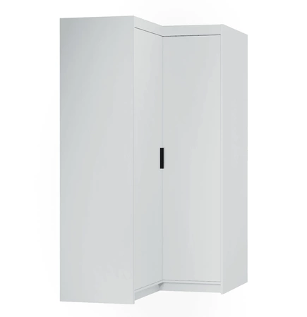 Rohová šatní skříň Rene bílá moderní design hrany s povrchovou úpravou ABS čela šatní skříně do ložnice v matném provedení černé úchytky