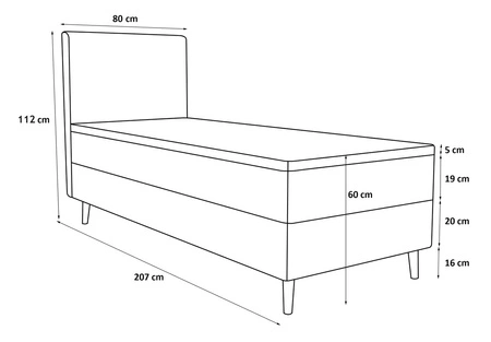 Kontinentální postel Totti 80x200 slonová kost Stylová postel s úložným prostorem na lůžkoviny z trojrozměrné pruhované tkaniny