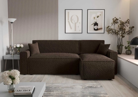 Rohová sedací souprava s funkcí spaní Brandon Bis hnědá pravá strana měkká tkanina s charakteristickou smyčkovou povrchovou nádobou na lůžkoviny
