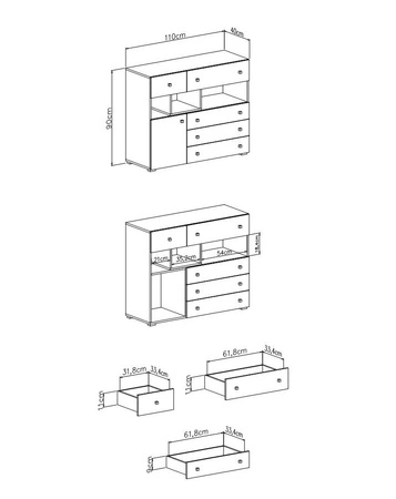 Komoda Epsilon 110 cm bílá / beton ideální do pokoje pro mládež funkční a prostorná