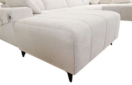 Rohová sedací souprava s funkcí spaní Penejos VI krémová levá stylová rohová sedací souprava se dvěma přihrádkami na lůžkoviny odolná látka