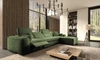 Rohová sedací souprava s funkcí spaní Viano XII Lux zelená pravostranná designová rohová sedací souprava do obývacího pokoje s pohodlným výsuvným podnožníkem