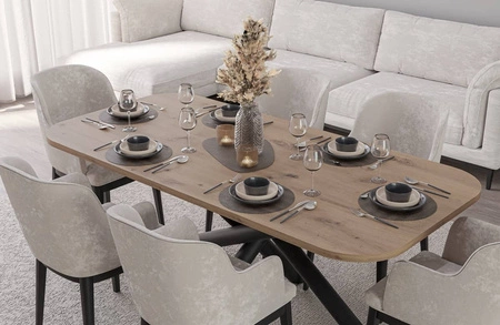 Lyon stůl 90x185 cm řemeslný dub / černý stylový jídelní stůl na designových pavoučích nohách výškově nastavitelný