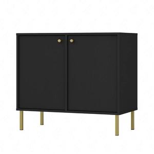 Komoda Kioto II 84 cm černá grafitová minimalistický design dokonalý návrh komody do ložnice nebo obývacího pokoje zlaté úchyty